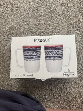 Marius by Porsgrund Blue and Red Pattern Ceramic Mug Set (2-Pack)